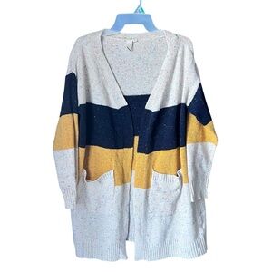 Flamingo Colorblock Cardigan Sweater M Oversized Open Front Wool Preppy Academia